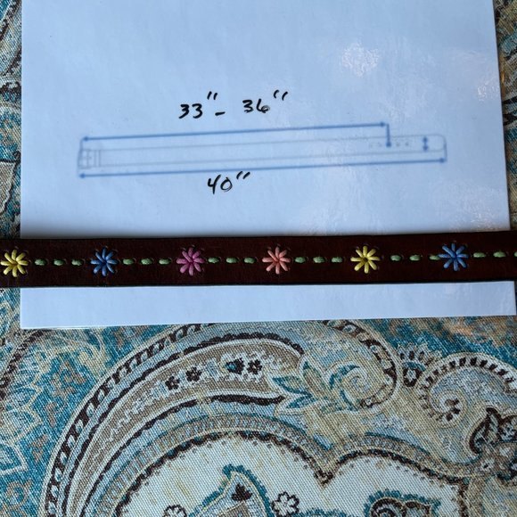 Dockers Leather Belt 34” Brown with Pastel Floral Embroidery & Silvertone Buck - Picture 5 of 5